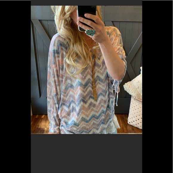 BOHEMIAN CHEVRON TIE SLEEVES KNIT TOP S-M-L NWT!! - Picture 4 of 4